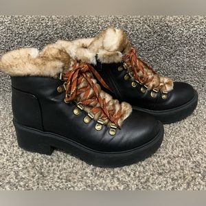 American Eagle Black Faux Fur Combat Boots